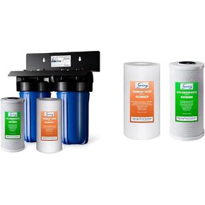 iSpring WGB21B 2-Stage Whole House Water Filtration System, with 10" x 4.5" Sediment CTO(Chlorine, Taste, and Odor) Filter, 1" Inlet/Outlet