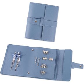 Earring Organizer, Book Design Earring Holder, Portable Travel Jewelry Storage Case, Foldable PU Leather Earring Box Gift for Her(Blue)