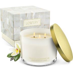 Luxury Vanilla Soy Candles, Large 3 Wick Jar Candle for Home Scented, Up to 50 Hours Burning Time, 100% Natural Soy Wax, Relaxing Aromatherapy Aesthetic Candle - Housewarming Gifts for Men & Women Set
