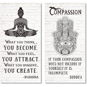 CAKIROTS 2 Pieces Buddha Quotes Wall Art Decor Zen Meditation Room Decor Spiritual Decor Wooden sign Women Men Home Living Room Yoga Decors