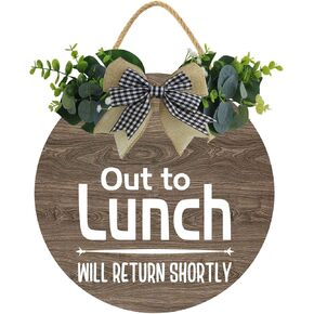 KPSheng Be Back Sign, Out To Lunch Will Return Shortly Wood Door Sign For Dining Break Room,Food Kitchen,Office Work,Wood Sign,Business Sign,11inch by 11inch