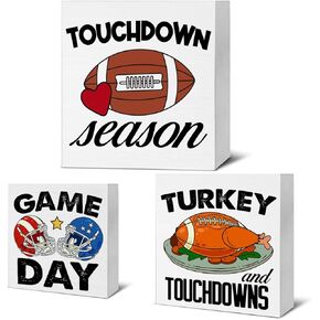 Football Wood Signs Decor Farmhouse Autumn Football Wooden Blocks Signs for Home Boys Room Decor Set of 3