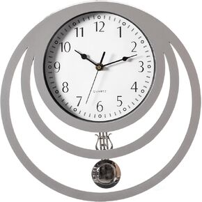 Decorative Modern Unique Round Plastic Wall Clock with Circles, for Living Room, Kitchen, or Dining Room, Silver