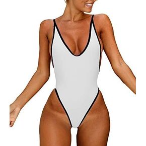 Deep V Sexy Monokini Women's Swimwear Cheeky Bikini Half Thong Back Swimsuit Solid Color Adjustable Straps Backless