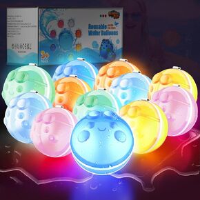 8 Pcs LED Flashing Reusable Water Balloons, Summer Water Toys, Outdoor Toys, Pool Toys, Self-Sealing Water Bomb for Kids Adults, Silicone Water Ball Easy Quick Fill, Kids Toys for Outdoor Activities