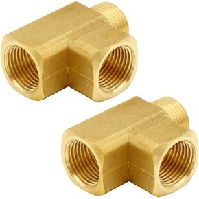 Joywayus Brass Pipe Fitting Barstock Street Tee T 3 way NPT 3/8" Female × 3/8" Female × 3/8" Male Adapter (Pack of 2)