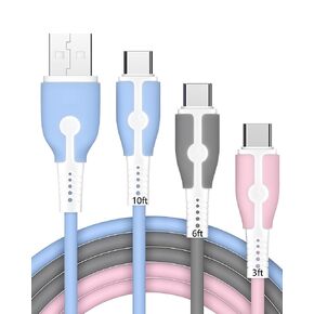 Latest Silicone USB Type C Charger Cable Fast Charging 3FT+6FT+10FT 3 Pack Short & Long USB A to USB C Cable Android Charger Cord Type C for Samsung,Switch,iPad,MacBook and More Type C Devices.