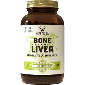 HEART & SOIL Grass-Fed Bone Marrow & Liver Supplement (180 Capsules) - Desiccated Organ Supplements to Enhance Mood, Bone, Joint, Tissue, & Skin Health