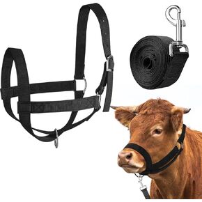 Cow Halter Cattle Halters Calf Halter with Leading Rope，Adjustable Nylon Livestock Cattle Halter，for Miniature Horse Donkey Goat Foal (Black, Small)