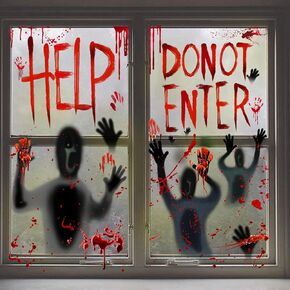 Halloween Window Clings 2pcs, Giant Halloween Window Decoration, Bloody Handprint Footprint Halloween Wall Decal Floor Stickers, Party Supplies