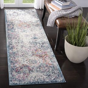 SAFAVIEH Madison Collection Runner Rug - 2'3" x 16', Navy & Teal, Boho Chic Distressed Design, Non-Shedding & Easy Care, Ideal for High Traffic Areas in Living Room, Bedroom (MAD611N)