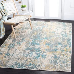 SAFAVIEH Madison Collection Area Rug - 5'3" x 7'6", Teal & Gold, Modern Abstract Design, Non-Shedding & Easy Care, Ideal for High Traffic Areas in Living Room, Bedroom (MAD453K)