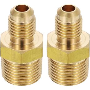 PATIKIL 1/4" Flare to 3/8" NPT Male Half-Union Brass Pipe Fitting, 2Pcs Brass Couples Tube Fittings Tubing Thread Adapter Pipe Connector for Refrigeration, Air, Gas System