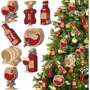 24 Pcs Christmas Wine Bottle Ornaments Wooden Xmas Wine Wooden Ornament Hanging Decorations Wine Ornaments for Christmas Tree Decorative Hanging Ornaments Party Favor for Window, Vase, Door