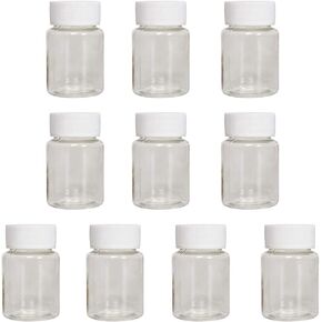 lasenersm 10 Pieces 15ml Empty Clear Plastic Pill Bottles Solid Powder Container Plastic Round Solid Powder Container Reagent Storage Bottle with White Screw Cap, Transparent