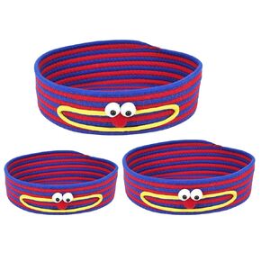 Cute Pet Toy Storage Basket, 3pcs Oval Gift Basket Empty Easter Halloween Christmas, 13" x 10" x 5" Small Woven Shelf Baskets for Organizing Dog Cat Toys Cotton Rope Baby Basket, Red Stripes
