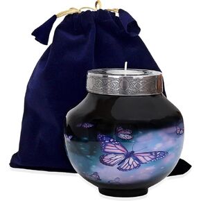 hlc Lovely black butterfly Cardinal Couple Bird Candle Urn - Keepsake Urn for Human Ashes with 1 Velvet Box Bag - Peaceful Engraved Memorial Affordable Keepsake Urn (6 x 5 in)