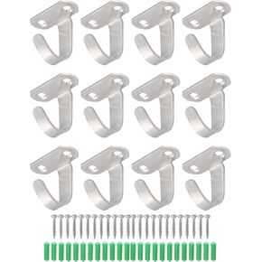 Stainless Steel Screw Mounted Ceiling Hooks 12 Pack Heavy Duty Clothes Hook Wall Mounted Under-Shelf Towel Hook for Hanging Bathroom Kitchen Cabinet Tools - Silver