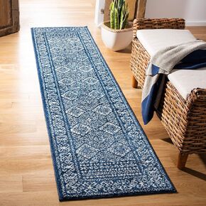 SAFAVIEH Tulum Collection Navy/Ivory TUL264N Moroccan Boho Distressed Non-Shedding Living Room Bedroom Runner Rug, 2'0" x 15'0"