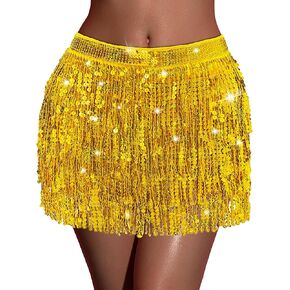 Sequin Fringe Skirt Women Tassel Wrap Skirts Sparkly Hip Scarf Party Rave Festival Halloween Belly Dance Performance Costume