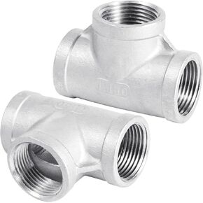 Stainless Steel Tee Pipe Fittings2 PCS, Tee 1" x 1" x 1" Female Pipe Fittings 3-way Tube Fittings Female Thread T-shaped Connector, Applied to Gas, Fuel, Plumbing, Refrigeration, Vacuum Applications