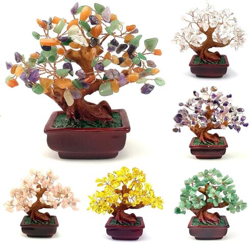 مزيج الأحجار الكريمة المال الجمشت الورد السترين العقيق الشفاف الكوارتز فنغ شوي النباتات والزهور الأشجار الاصطناعية الأبيض in Kuwait