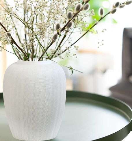 Olly & Rose Rhodes Vase - Flower Vase - White Ceramic Vases Patterned 20cm 8 Inch in Saudi Arabia