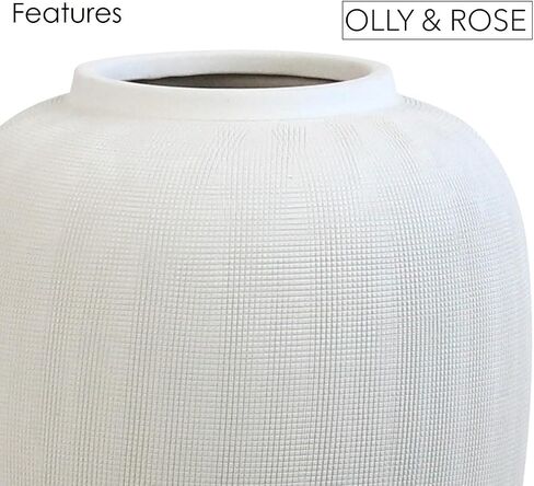 Olly & Rose Rhodes Vase - Flower Vase - White Ceramic Vases Patterned 20cm 8 Inch in Saudi Arabia
