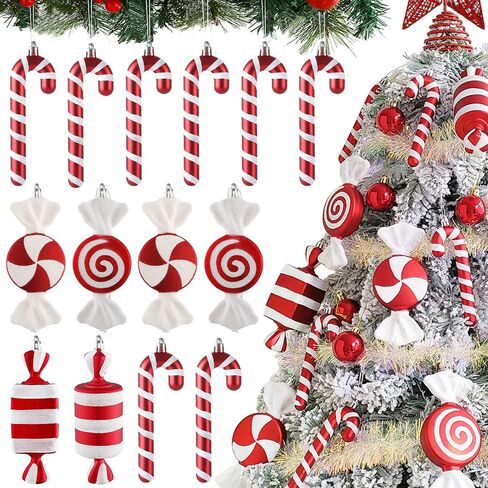 14Pcs Christmas Lollipop Candy Cane Ornaments, Hanging Candy Cane Christmas Tree Crafts 6.5Inch Red White Fake Candy Pendant for Xmas Tree Decor New Year Home Party Supplies (14PCS) in Kuwait