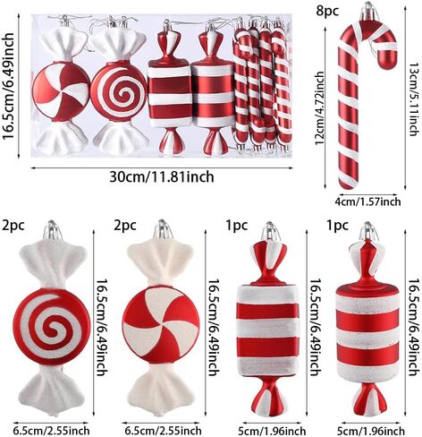 14Pcs Christmas Lollipop Candy Cane Ornaments, Hanging Candy Cane Christmas Tree Crafts 6.5Inch Red White Fake Candy Pendant for Xmas Tree Decor New Year Home Party Supplies (14PCS) in Kuwait