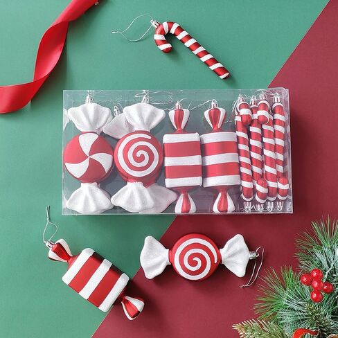 14Pcs Christmas Lollipop Candy Cane Ornaments, Hanging Candy Cane Christmas Tree Crafts 6.5Inch Red White Fake Candy Pendant for Xmas Tree Decor New Year Home Party Supplies (14PCS) in Kuwait