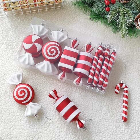 14Pcs Christmas Lollipop Candy Cane Ornaments, Hanging Candy Cane Christmas Tree Crafts 6.5Inch Red White Fake Candy Pendant for Xmas Tree Decor New Year Home Party Supplies (14PCS) in Kuwait