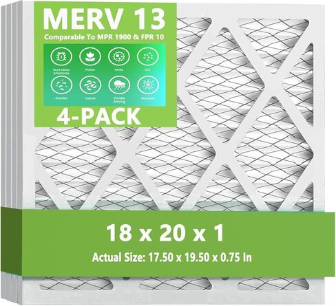 (4 عبوات) فلاتر هواء للفرن 18 × 20 × 1، MPR 1900 & FPR 10، فلتر هواء مطوي MERV 13 (الحجم الفعلي: 17.50 بوصة × 19.50 بوصة × 0.75 بوصة) in Kuwait