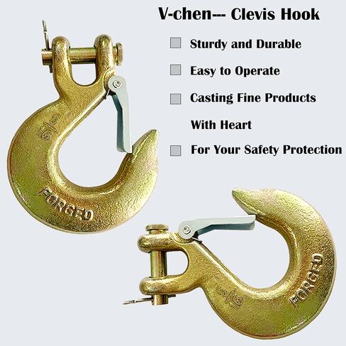 خطاف منزلق Clevis مقاس 3/8 بوصة، 4 عبوات من خطاف Clevis الفولاذي G70 مع مزلاج أمان لأسلاك المقطورة، وخطافات سلسلة، وخطافات إمساك صلبة للمقطورة (سعة 18,000 رطل) in Kuwait