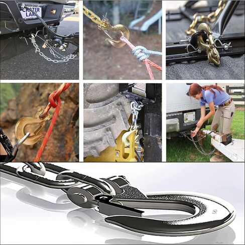 خطاف منزلق Clevis مقاس 3/8 بوصة، 4 عبوات من خطاف Clevis الفولاذي G70 مع مزلاج أمان لأسلاك المقطورة، وخطافات سلسلة، وخطافات إمساك صلبة للمقطورة (سعة 18,000 رطل) in Kuwait