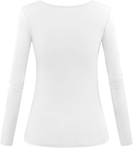 Womens Long Sleeve Deep V Neck Soft Slim Fitted Tops Basic Shirt Workout Casual Clothing 2024 in Saudi Arabia