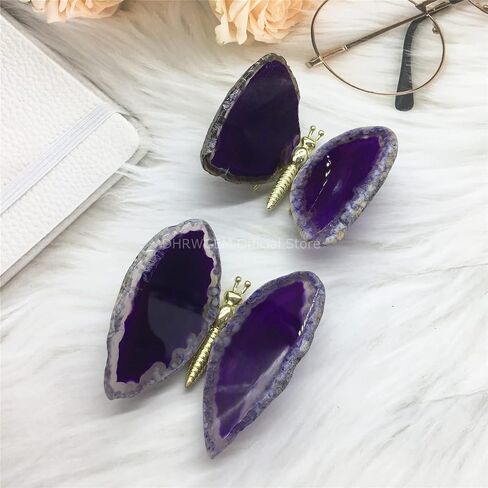Purple Agate Slice Butterfly Home Decor Boho Decor Agate Slice Butterfly Wings Agate Geode DMB1-4 (Purple) in Saudi Arabia