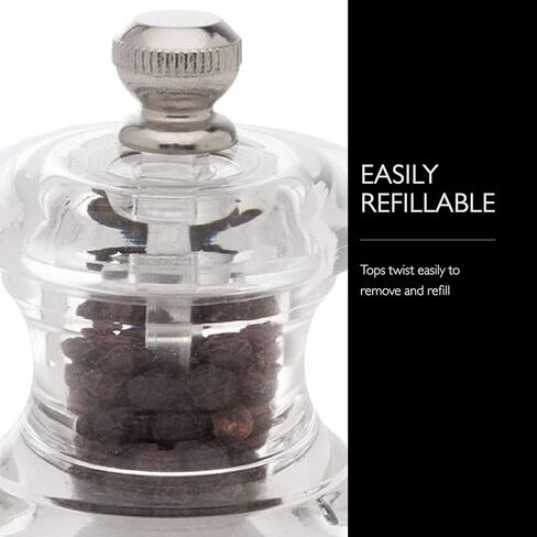 مجموعة هدايا مطحنة الملح والفلفل الصغيرة من كول آند ماسون - مطاحن ملح وفلفل صغيرة للسفر - أدوات توابل قابلة للتعديل - مطاحن ملح وفلفل قابلة لإعادة الملء - أداة مطبخ للغسيل اليدوي - أكريليك شفاف in Kuwait