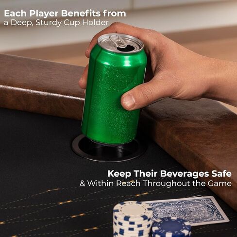 SereneLife 8-Player Octagonal Foldable Poker Table Premium Casino-Grade Design, Brown Felt Surface, Water-Resistant Rail, 8 Cup Holders, Blackjack Board Ideal for Texas Hold'em & Family Fun (Black) in Saudi Arabia