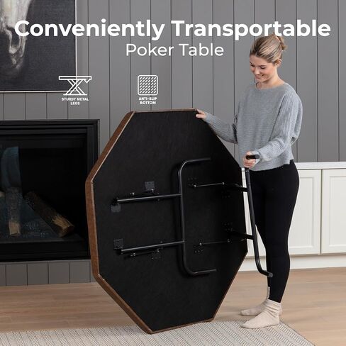 SereneLife 8-Player Octagonal Foldable Poker Table Premium Casino-Grade Design, Brown Felt Surface, Water-Resistant Rail, 8 Cup Holders, Blackjack Board Ideal for Texas Hold'em & Family Fun (Black) in Saudi Arabia