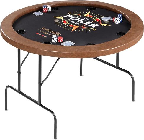 SereneLife 8-Player Octagonal Foldable Poker Table Premium Casino-Grade Design, Brown Felt Surface, Water-Resistant Rail, 8 Cup Holders, Blackjack Board Ideal for Texas Hold'em & Family Fun (Black) in Saudi Arabia