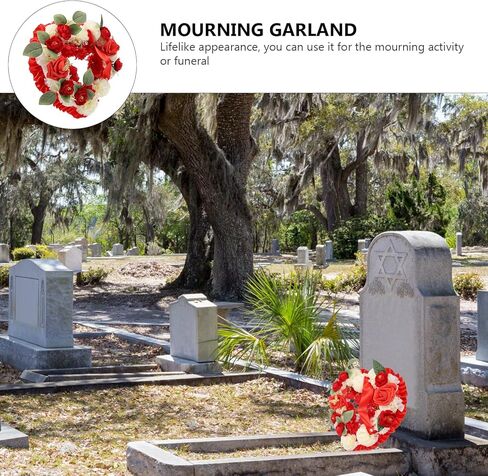 EXCEART Headstone Flowers Decoration Memorial Grave Flower Wreath Shaped Cemetery Flowers Coffin Grave Wreath for Funeral Cemetery Tombstone Saddle Flower Decor in Saudi Arabia