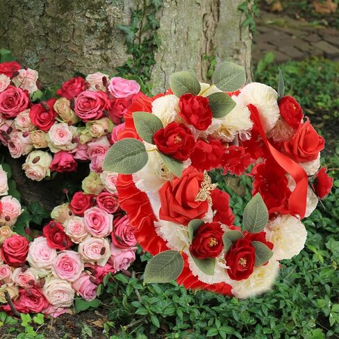 EXCEART Headstone Flowers Decoration Memorial Grave Flower Wreath Shaped Cemetery Flowers Coffin Grave Wreath for Funeral Cemetery Tombstone Saddle Flower Decor in Saudi Arabia