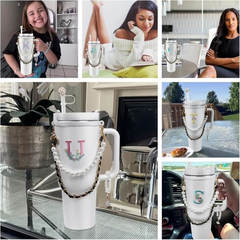Stanley Cup Accessories Set 6PCS - Water Bottle Handle Strap,Stanley Charms, Straw Cover Topper Cap for Stanley Cup 30 & 40 oz Tumbler for Women,Stanley Embroidered Letter in Saudi Arabia