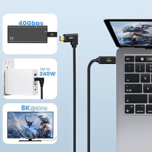كابل Qaoquda USB4، 240 وات USB 4 (USB C إلى USB C) ذكر إلى ذكر شحن سريع متوافق مع Thunderbolt 4/3 يدعم نقل البيانات بسرعة 40 جيجابت في الثانية كابل عرض فيديو 8K@60 هرتز (يسار ويمين) (/3.3 قدم) in Kuwait