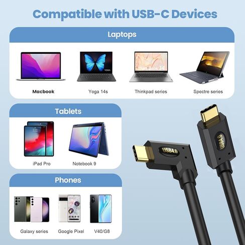 كابل Qaoquda USB4، 240 وات USB 4 (USB C إلى USB C) ذكر إلى ذكر شحن سريع متوافق مع Thunderbolt 4/3 يدعم نقل البيانات بسرعة 40 جيجابت في الثانية كابل عرض فيديو 8K@60 هرتز (يسار ويمين) (/3.3 قدم) in Kuwait