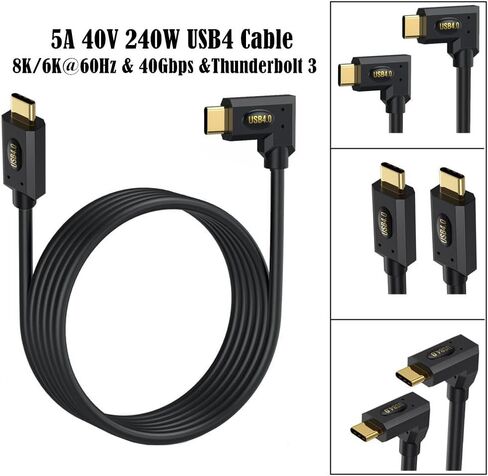 كابل Qaoquda USB4، 240 وات USB 4 (USB C إلى USB C) ذكر إلى ذكر شحن سريع متوافق مع Thunderbolt 4/3 يدعم نقل البيانات بسرعة 40 جيجابت في الثانية كابل عرض فيديو 8K@60 هرتز (يسار ويمين) (/3.3 قدم) in Kuwait