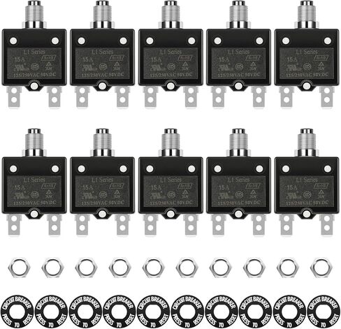 10 مجموعة 15amp قاطع زر كهربائي 125/250 فولت تيار متردد 50 فولت تيار مستمر واقي حراري من الحمل الزائد سلسلة L1 مع إعادة تعيين يدوي قطاع دارة حرارية L1-15A in Kuwait