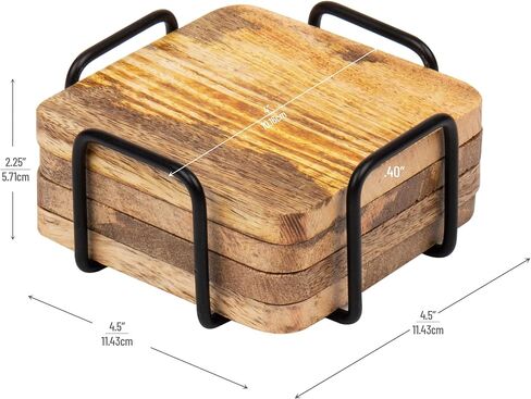 Set of 4 Square Coasters with a Metal Case, Acacia Wood, Brown in Saudi Arabia