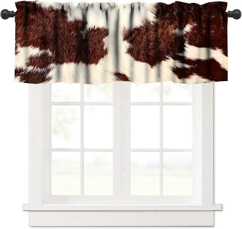 Cowhide Animal Kitchen Curtain Valance, Vintage Brown White Milk Cow Skin Print Farmhouse Animal Cowhide Rustic Western Farm Window Valance, For Bedroom Living Room Cafe Bathroom 1 Panels W54xL18in in Saudi Arabia